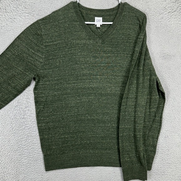 Gap V-Neck Sweater Mens XL Green Heather Lightweight Pullover Long Sleeve NEW